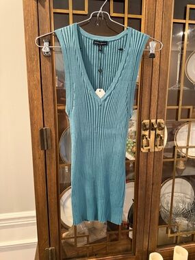 Universal Standard Ribbed V-Neck Tank Dress in Teal